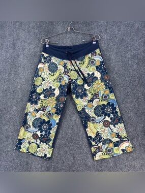 Nilla Shields Y2K Blue Floral Capri Pull On Pants Women’s M Patchwork Boho Chic